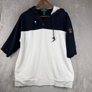 Lauren Ralph Lauren Womens Navy White Colorblock Nautical Quarter Zip Hoodie S